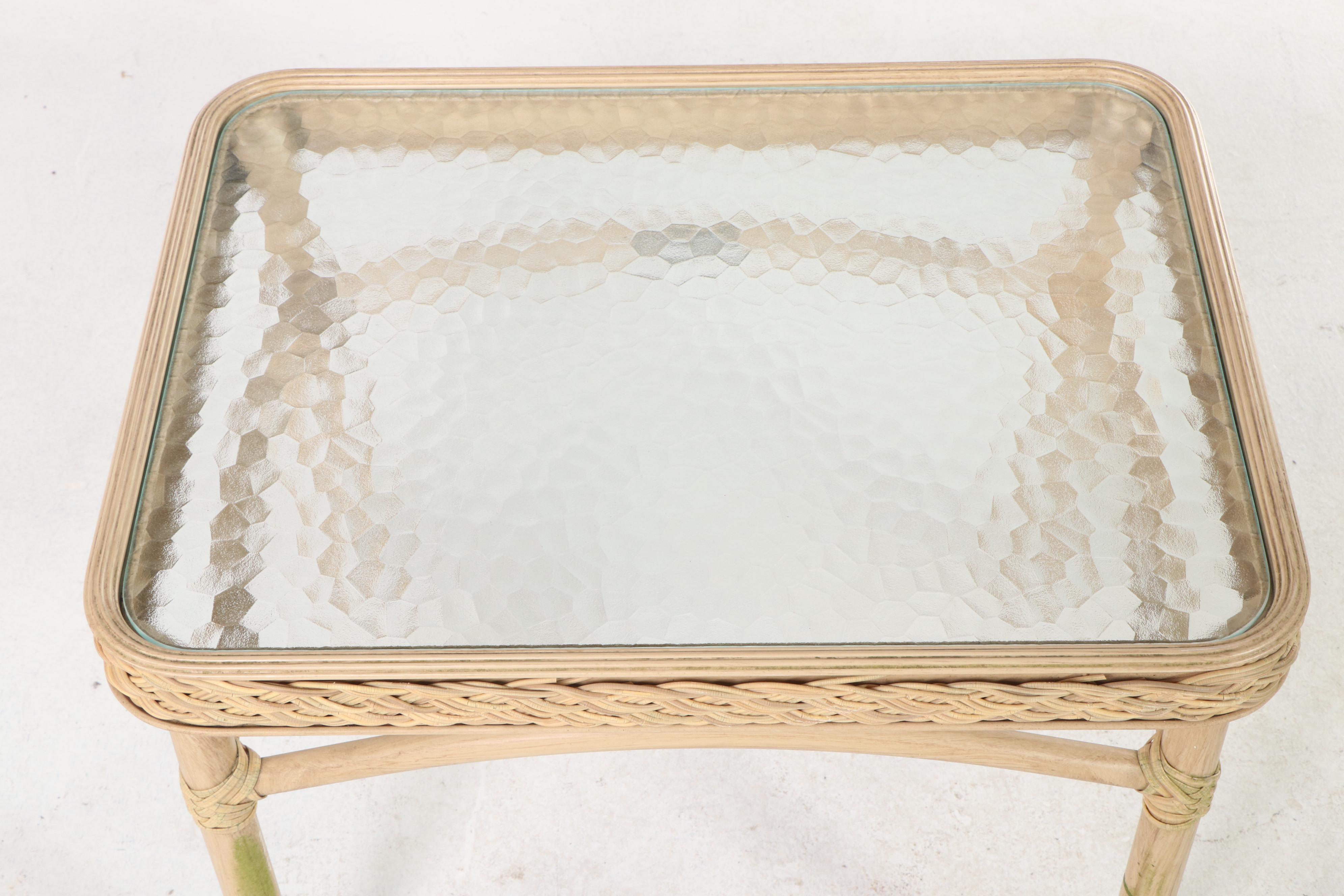 Pair of Resin Wicker Lounge Chairs with Brown Jordan Table