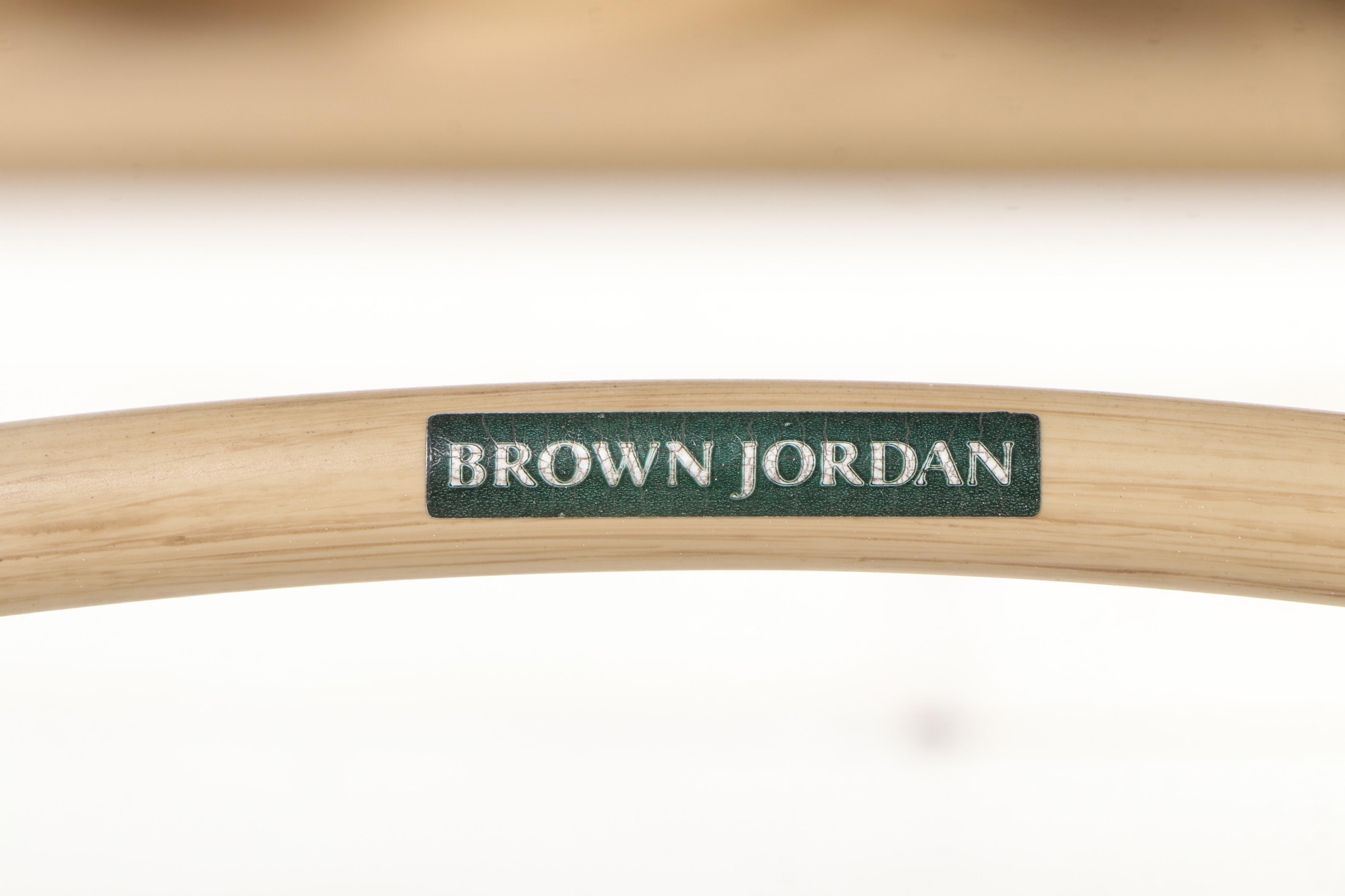 Pair of Resin Wicker Lounge Chairs with Brown Jordan Table