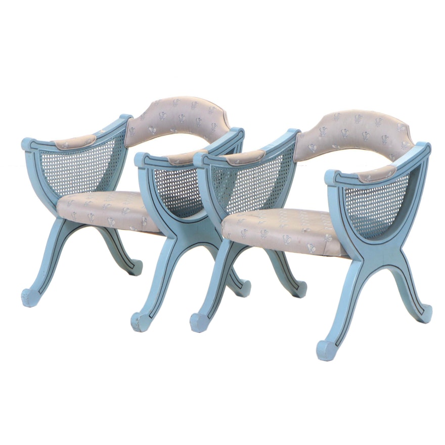 Pair of Neoclassical Style Painted Curule Armchairs, 1960s