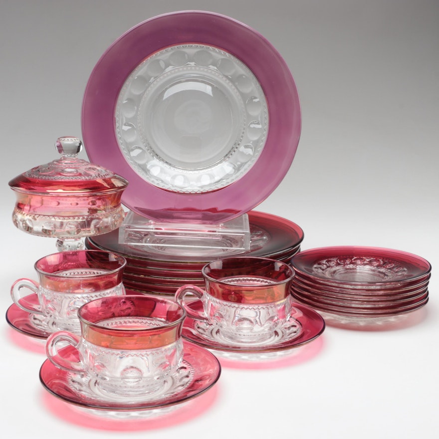 Tiffin-Franciscan "King's Crown" Ruby Flashed Glass Dinner Plates, Cups and More