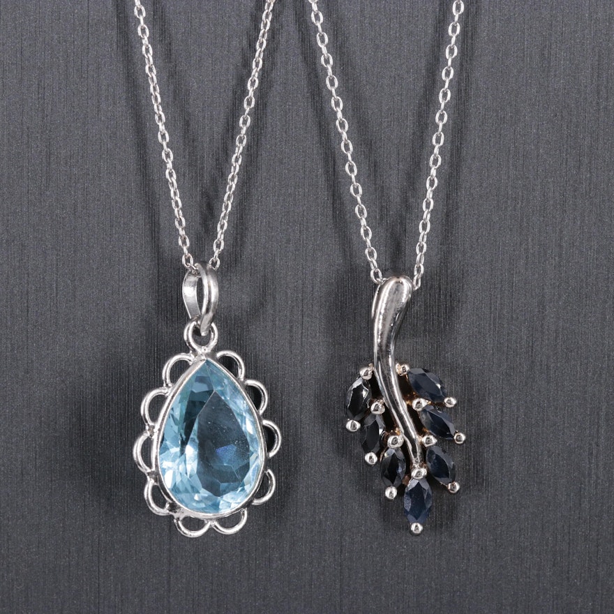 Sterling Silver Sapphire and Topaz Necklace Collection