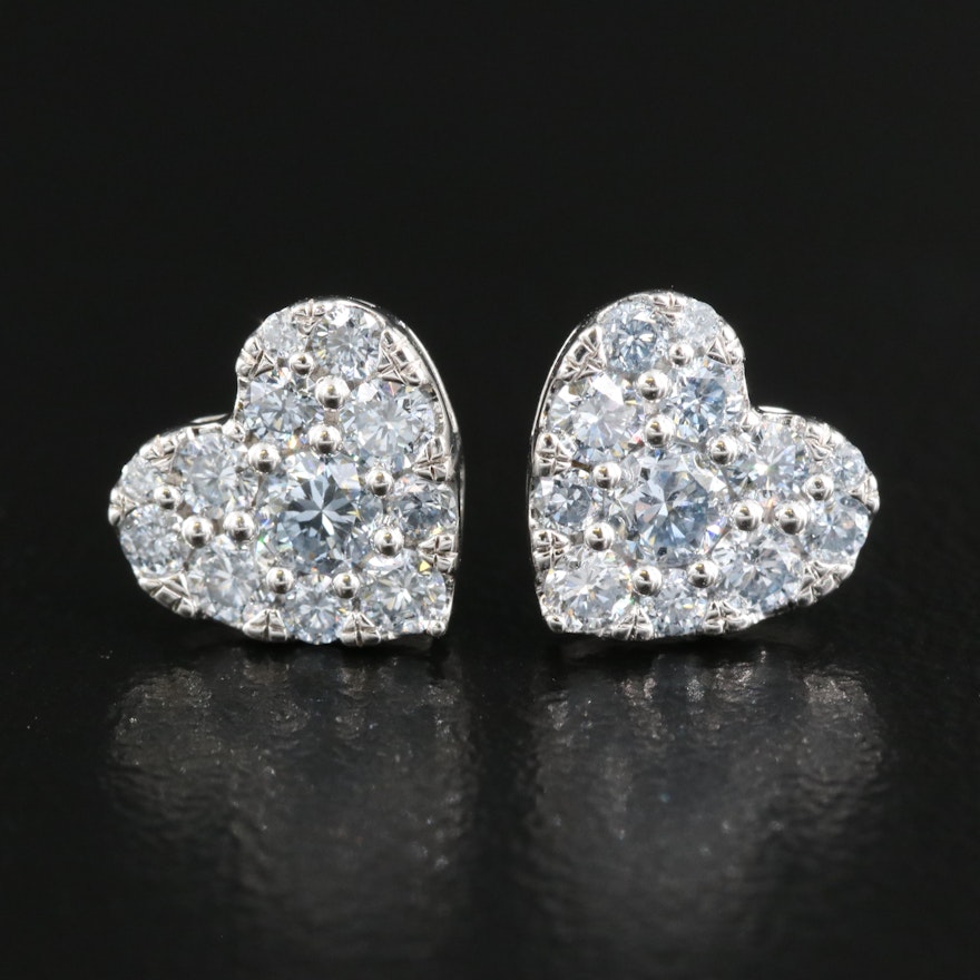 Sterling 0.74 CTW Lab Grown Heart Stud Earrings