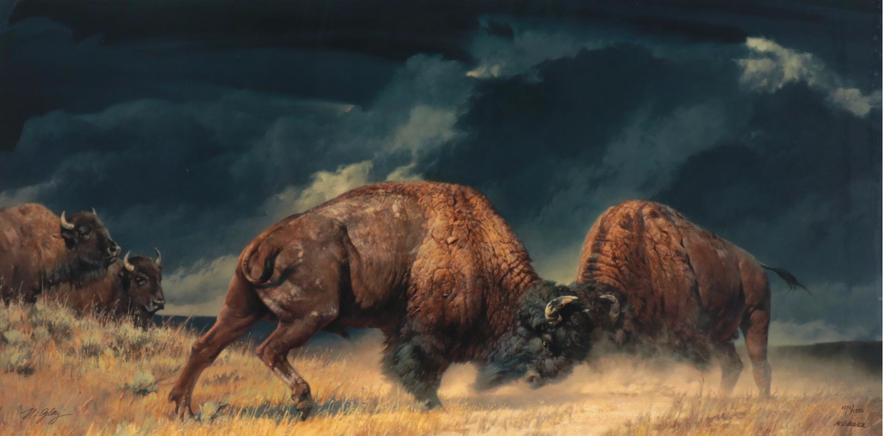 Nancy Glazier Animal Landscape Offset Lithograph "Rolling Thunder"