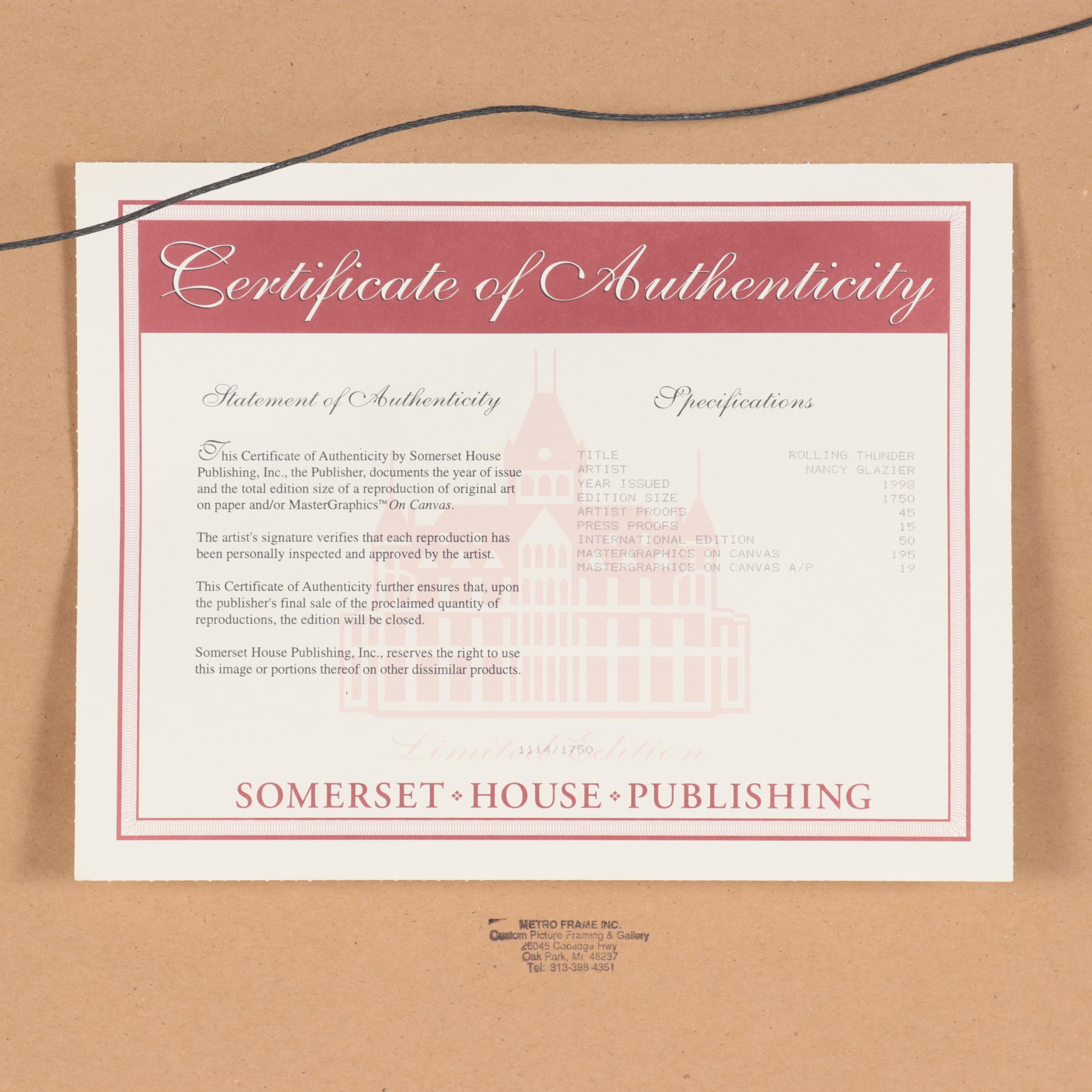 Nancy Glazier Animal Landscape Offset Lithograph "Rolling Thunder"