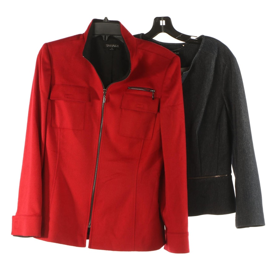 Lida Baday Denim Jacket and Tahari Zipper-Front Jacket