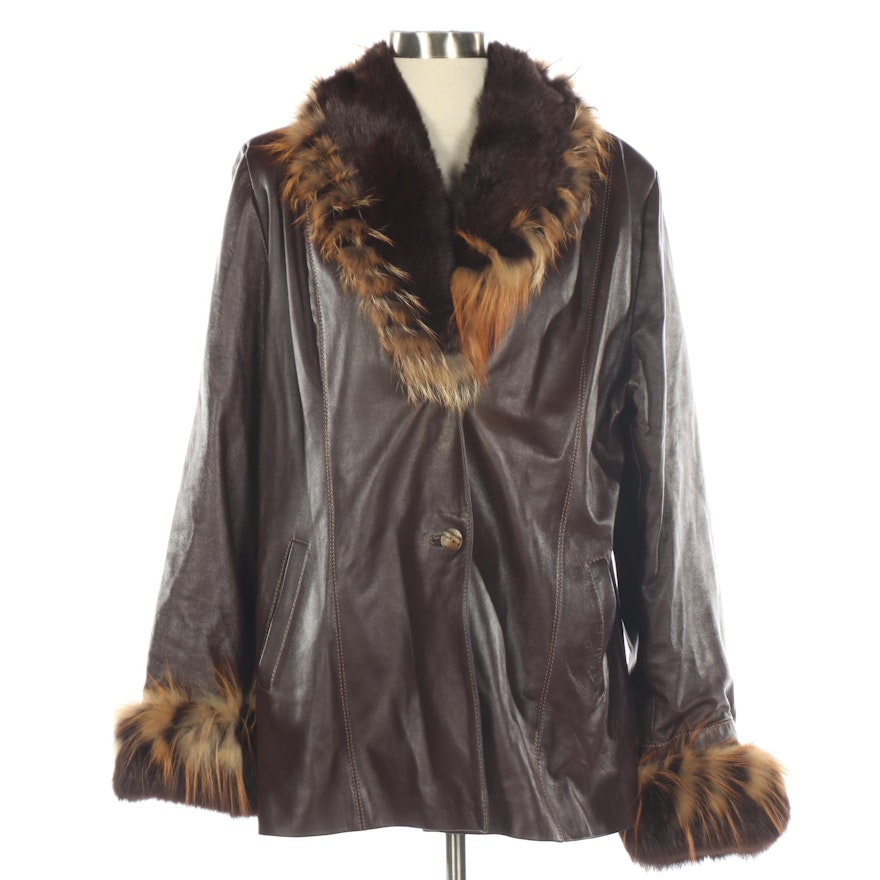 Alain de France Leather Jacket with Tanuki Fur Trim