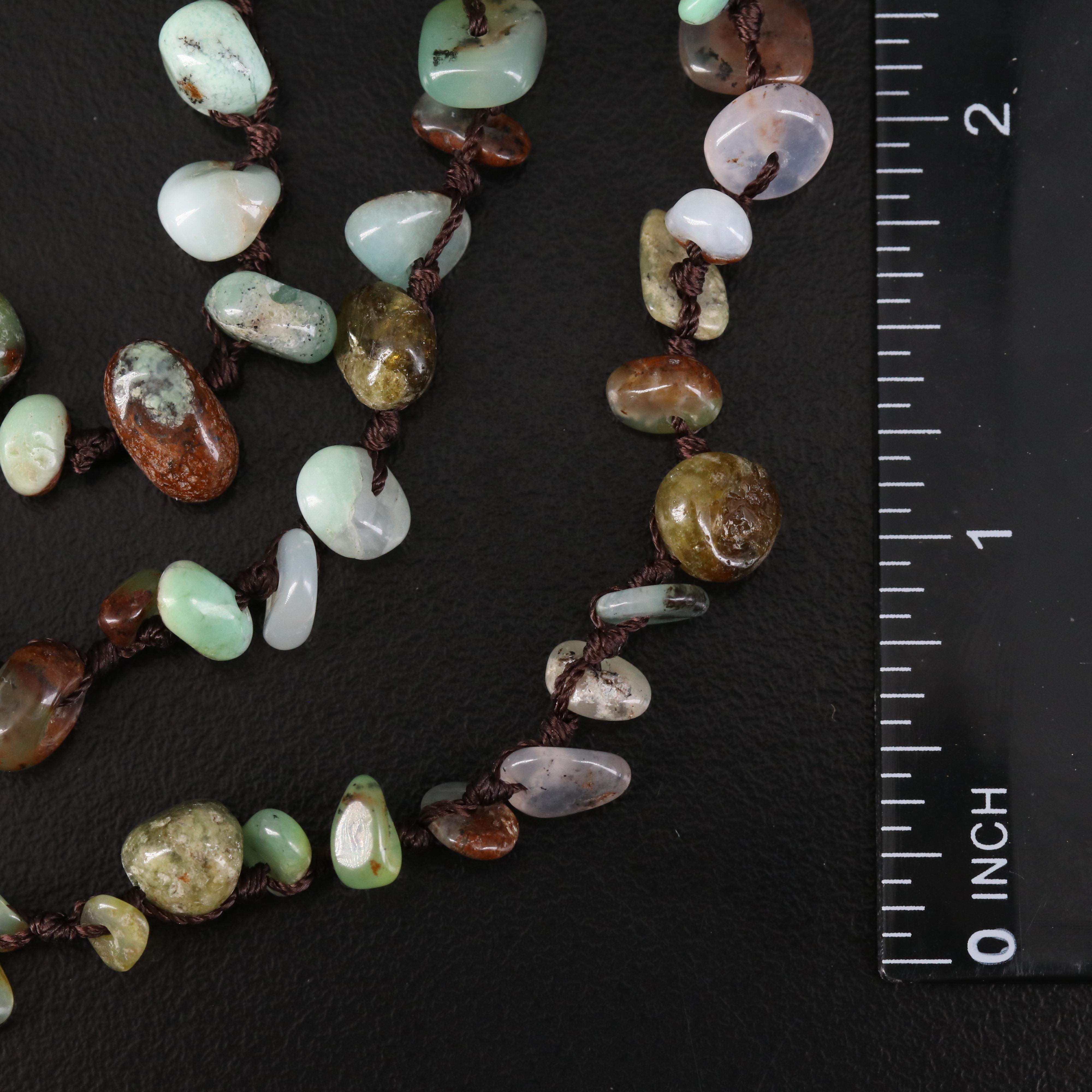 Sterling Agate, Chalcedony and Glass Three Strand Tiered Necklace