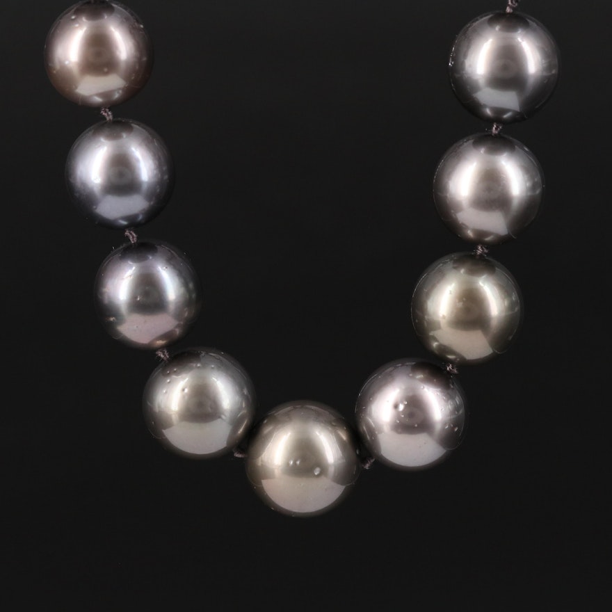 Tahitian Graduated Pearl Necklace with 14K Diamond Clasp and GIA Report