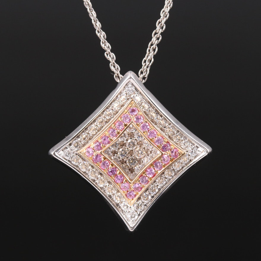 Giorgio Visconti 18K 2.00 CTW Diamond and Sapphire High-Low Pendant Necklace