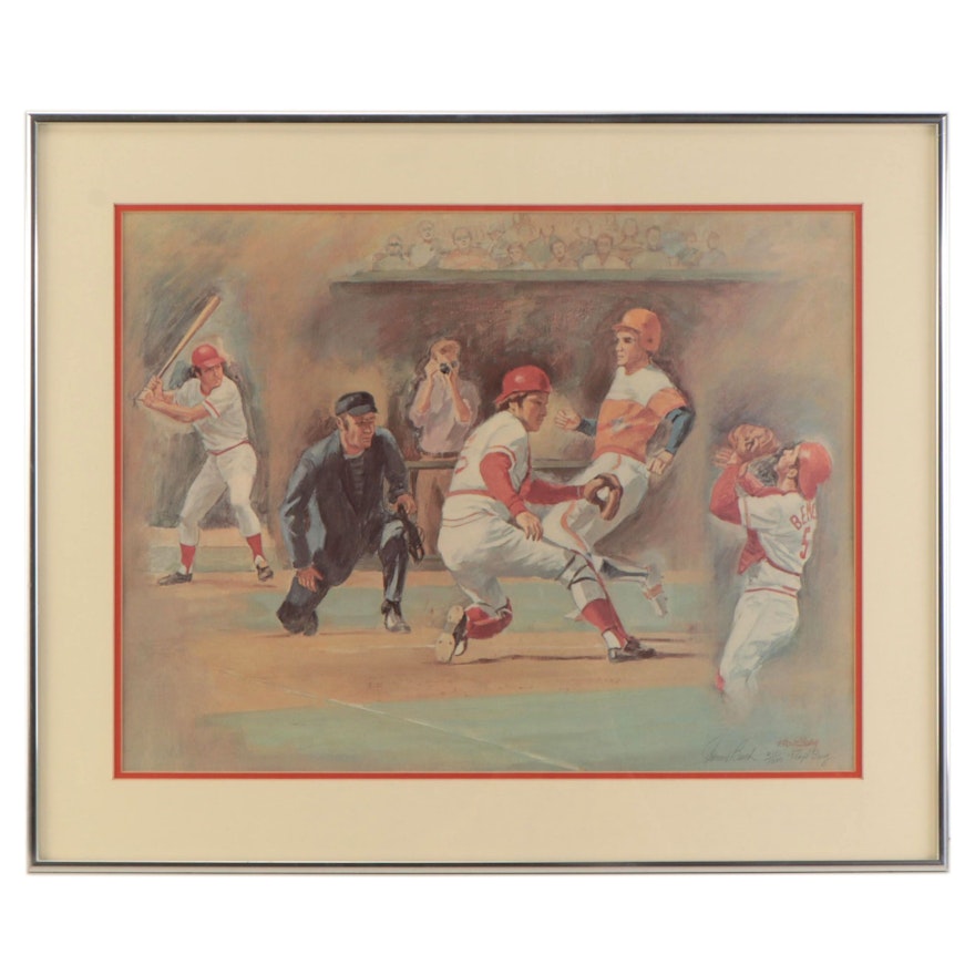 Floyd Berg Offset Lithograph of Baseball Scene