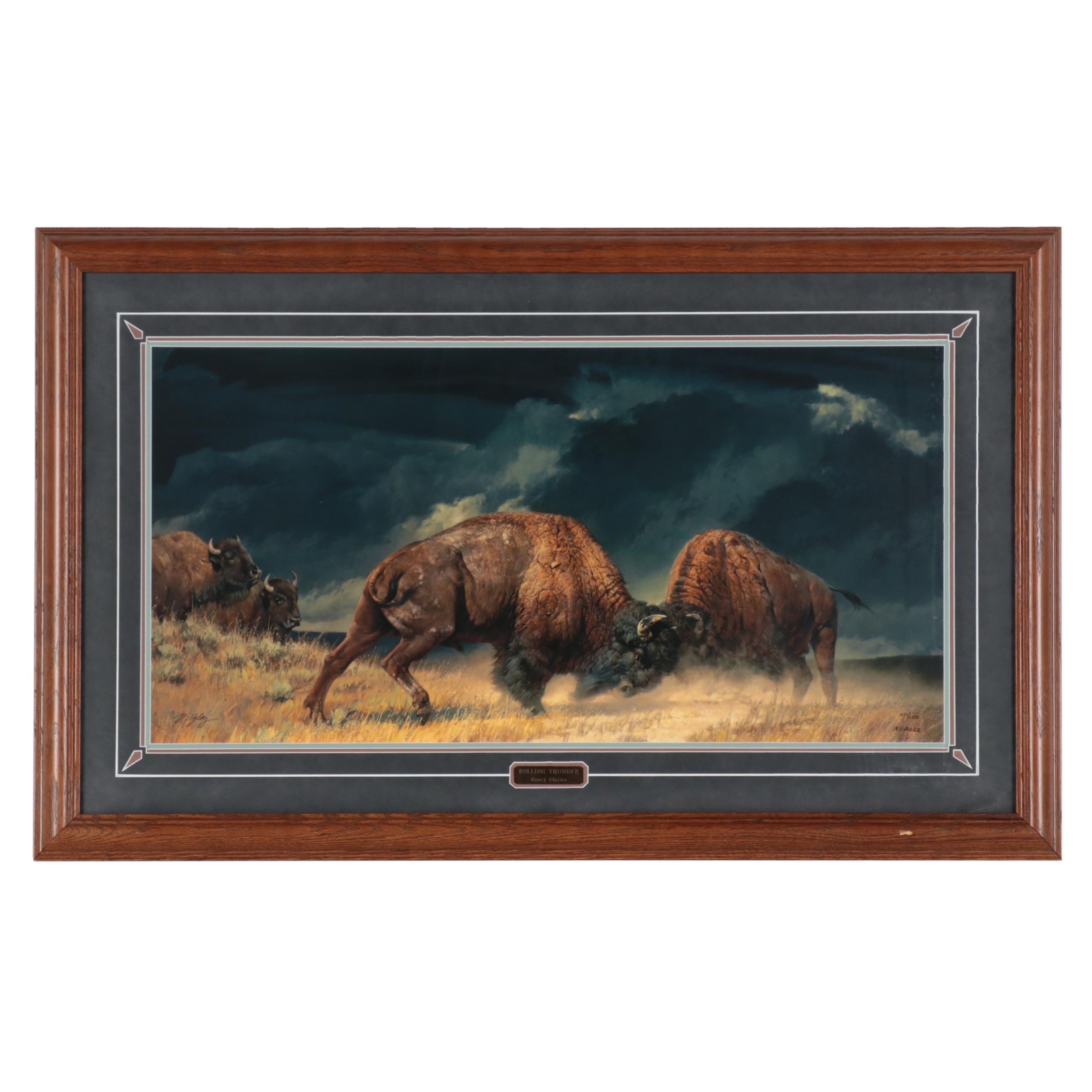 Nancy Glazier Animal Landscape Offset Lithograph "Rolling Thunder"