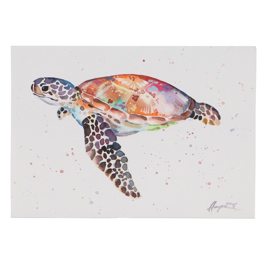 Anne Gorywine Watercolor Painting of Sea Turtle, 2022