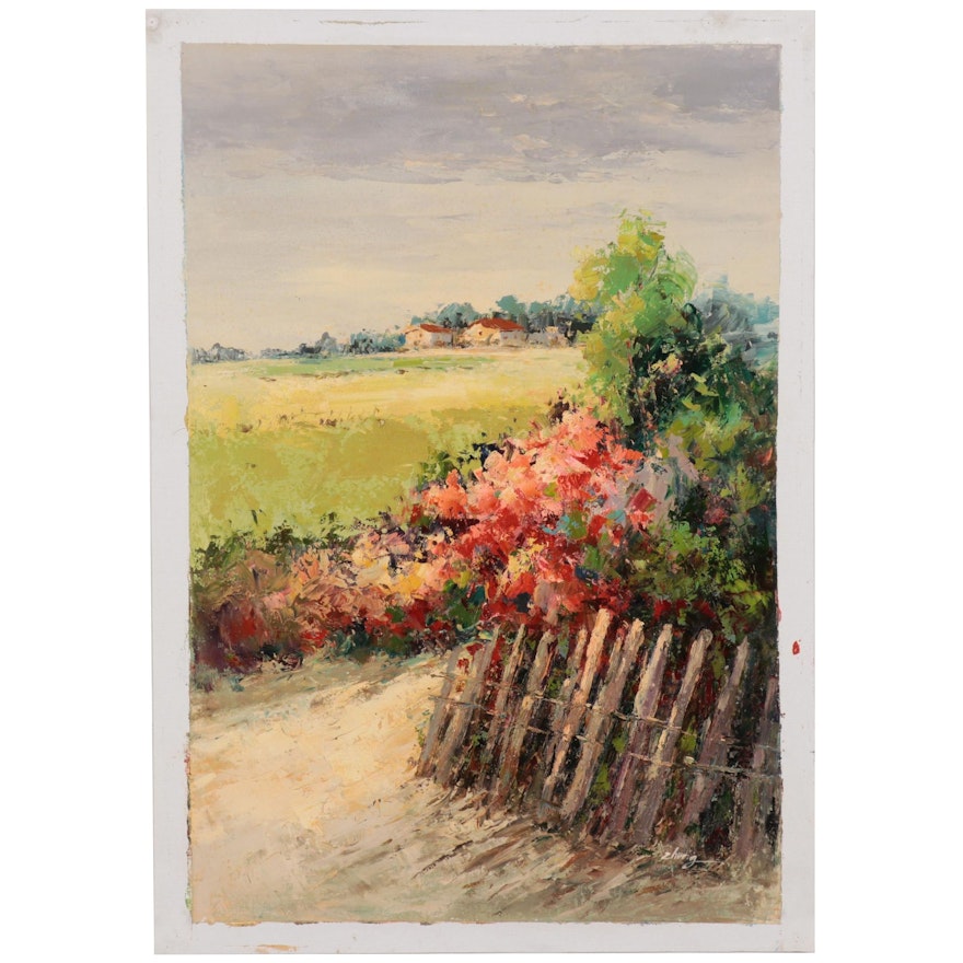 Zheng Impressionist Style Oil Painting of Floral Landscape, 21st Century