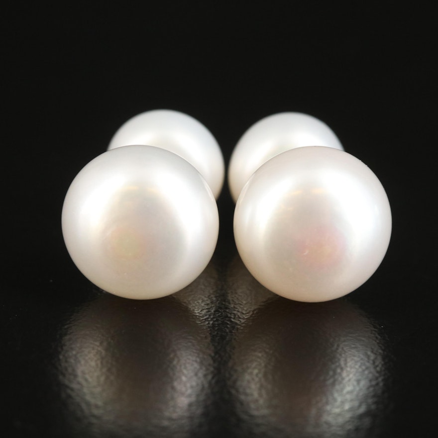 14K Pearl Front-Back Stud Earrings