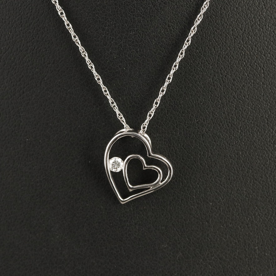 14K 0.06 CT Diamond Heart Pendant Necklace