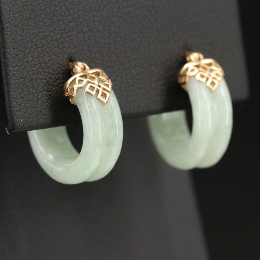 14K Jadeite Small Hoop Earrings