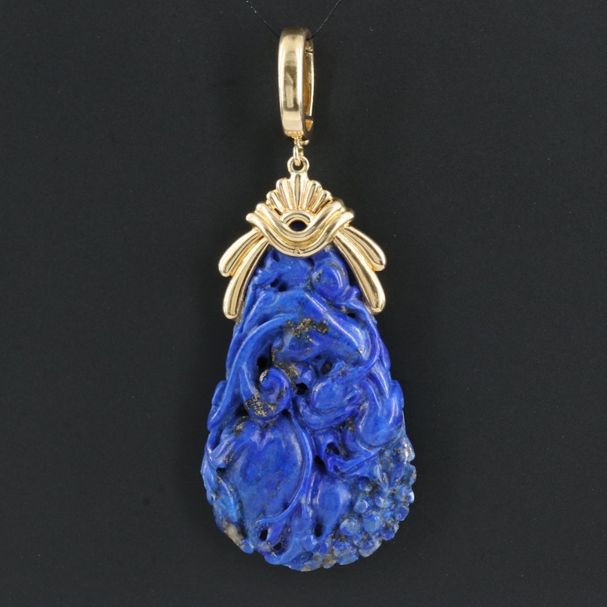 18K Carved Lapis Lazuli Enhancer Pendant