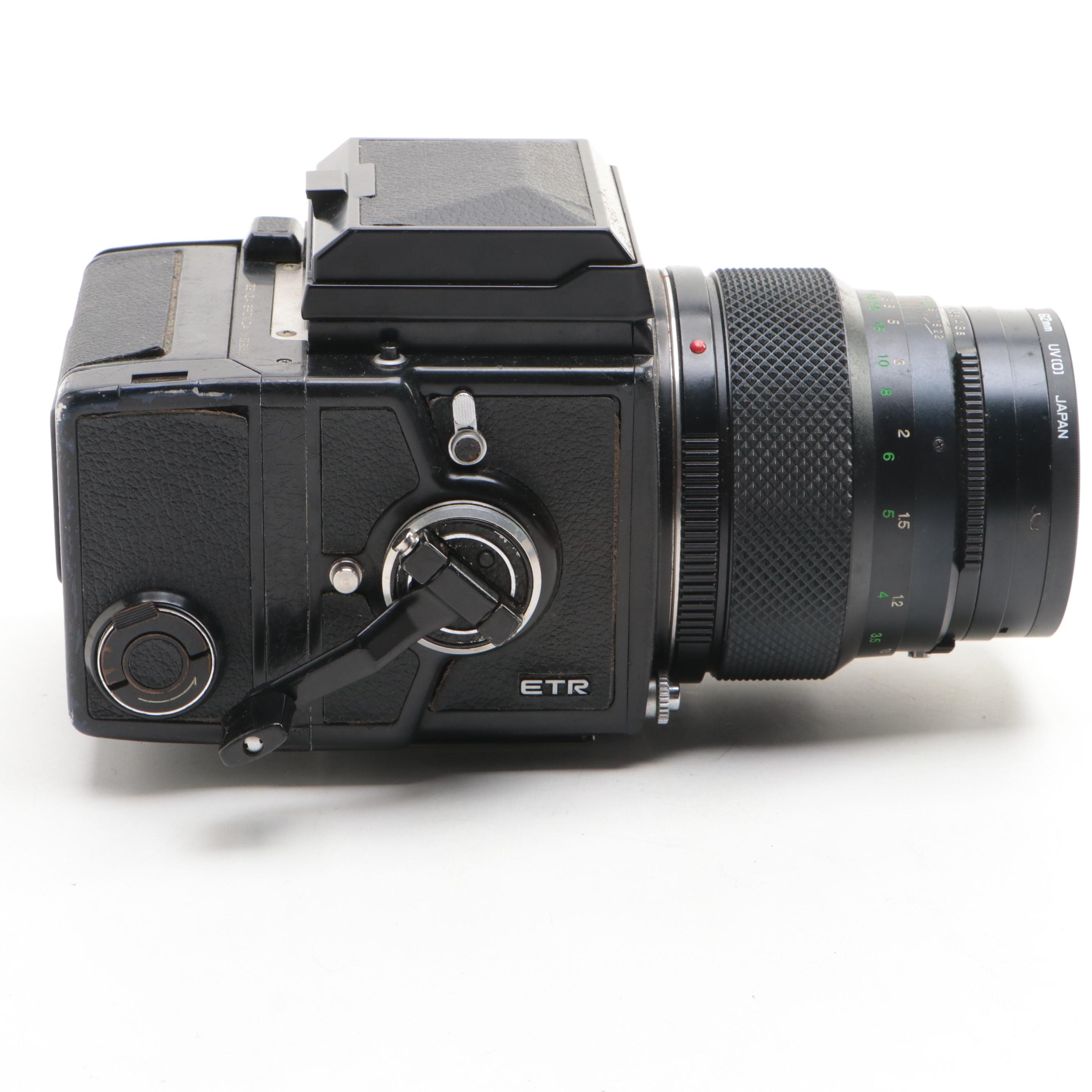 Zenza Bronica ETR Medium Format Camera, Film Back Attachment, Polaroid Case