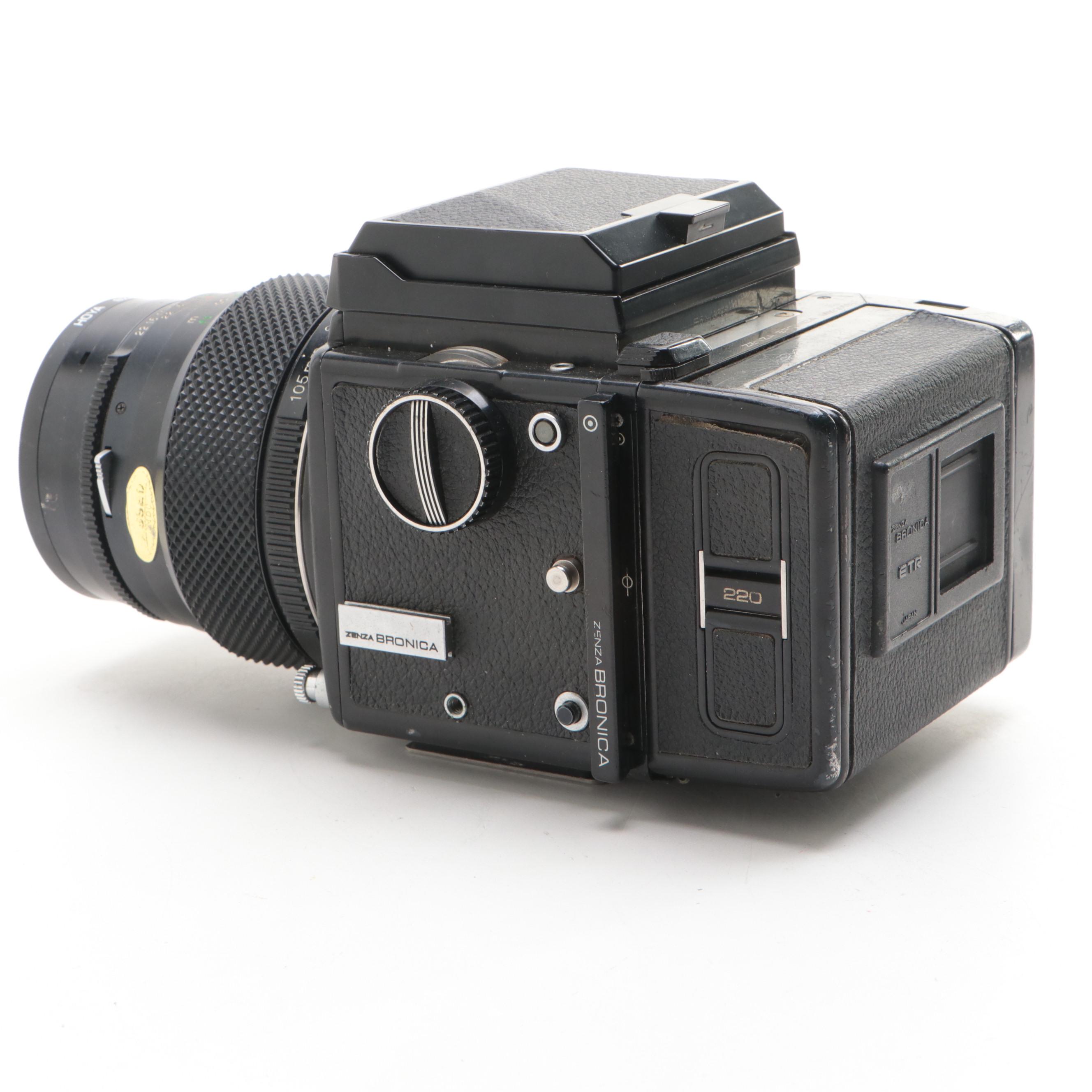 Zenza Bronica ETR Medium Format Camera, Film Back Attachment, Polaroid Case