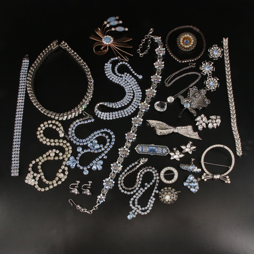 Vintage Grouping Including Sterling, Rhinestone, Glass Crystal and Spinel