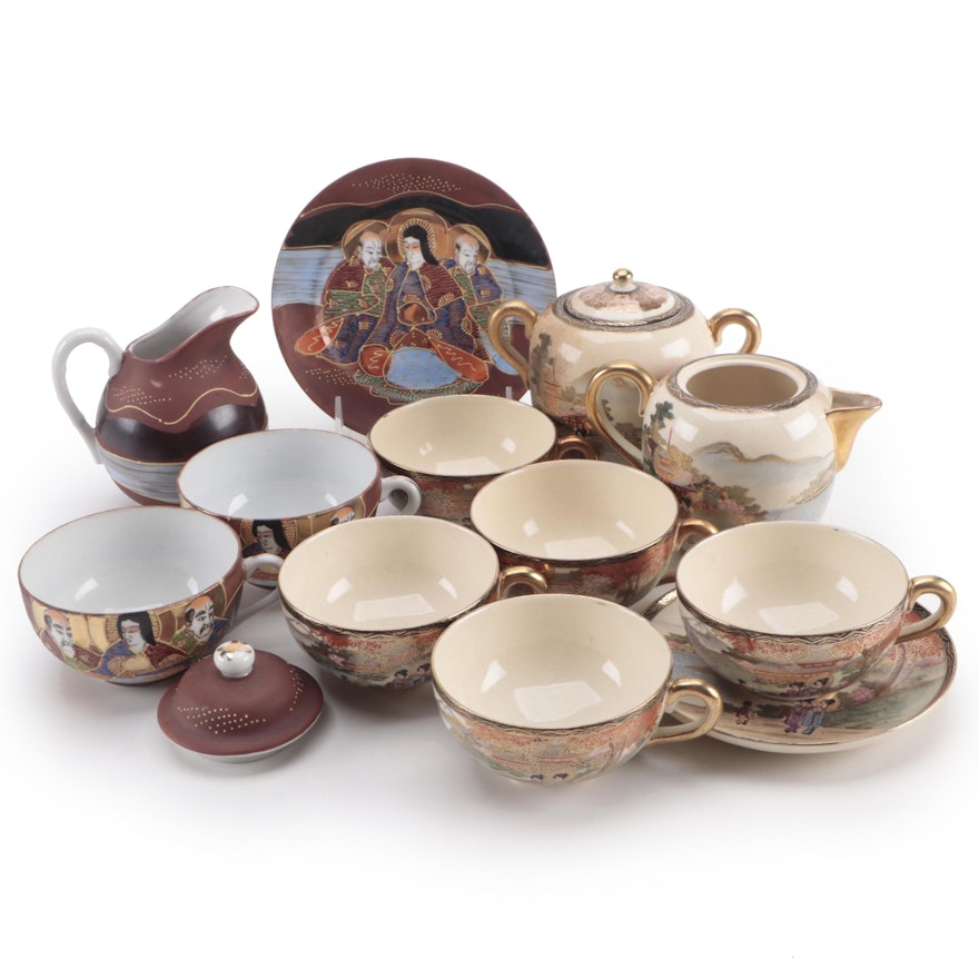 Japanese Hand-Painted Moriage and Satsuma Porcelain Teacups, Saucers, and More