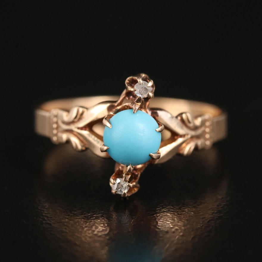 Victorian M.B. Bryand & Co. 10K Imitation Turquoise and Diamond Ring