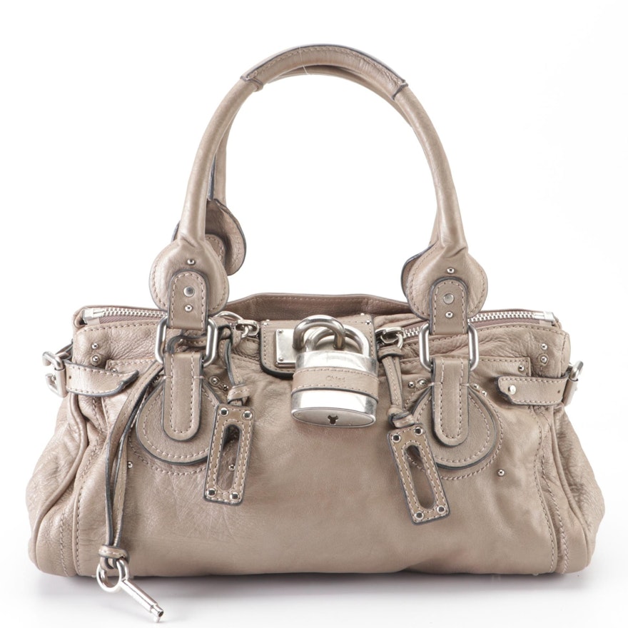 Chloé Paddington Shoulder Bag in Taupe Metallic Calfskin Leather