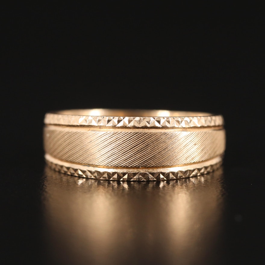 14K Engraved Tapered Band with Diamond Cut Edging