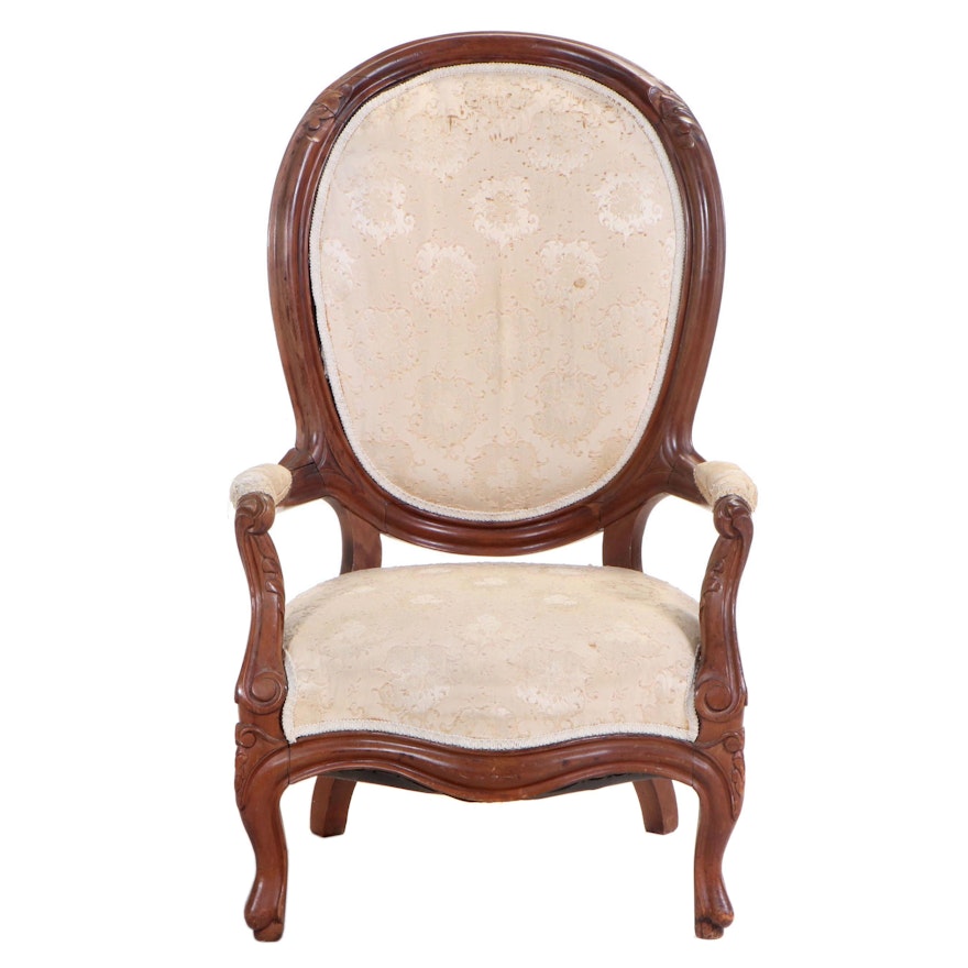 American Rococo Revival Walnut Parlor Armchair, Third Quarter 19th Century