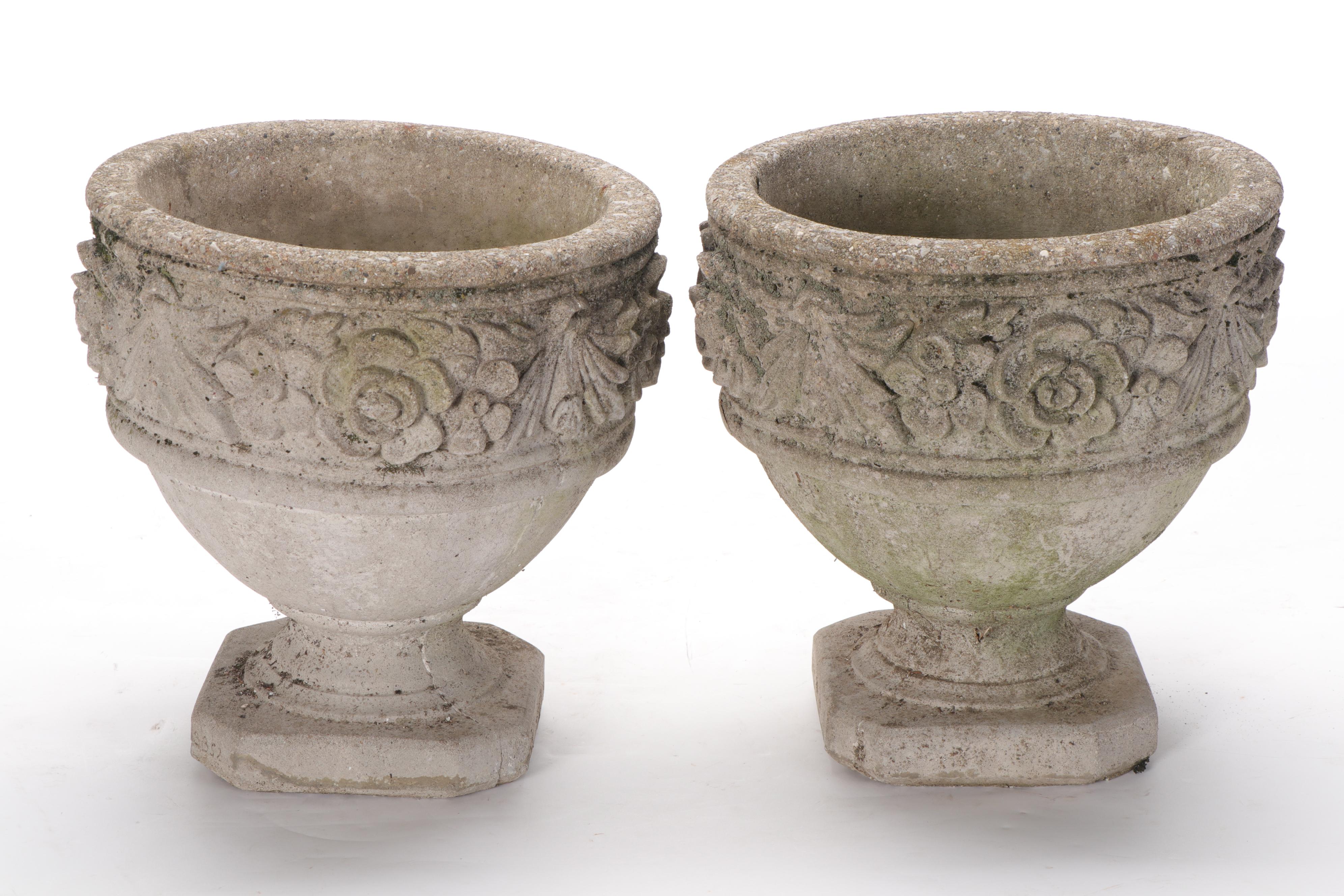 Neoclassical Style Cast Concrete Pedestal Planters