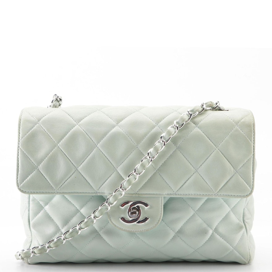 Chanel Small Single-Flap Shoulder Bag in Light Green Quilted Lambskin with Box