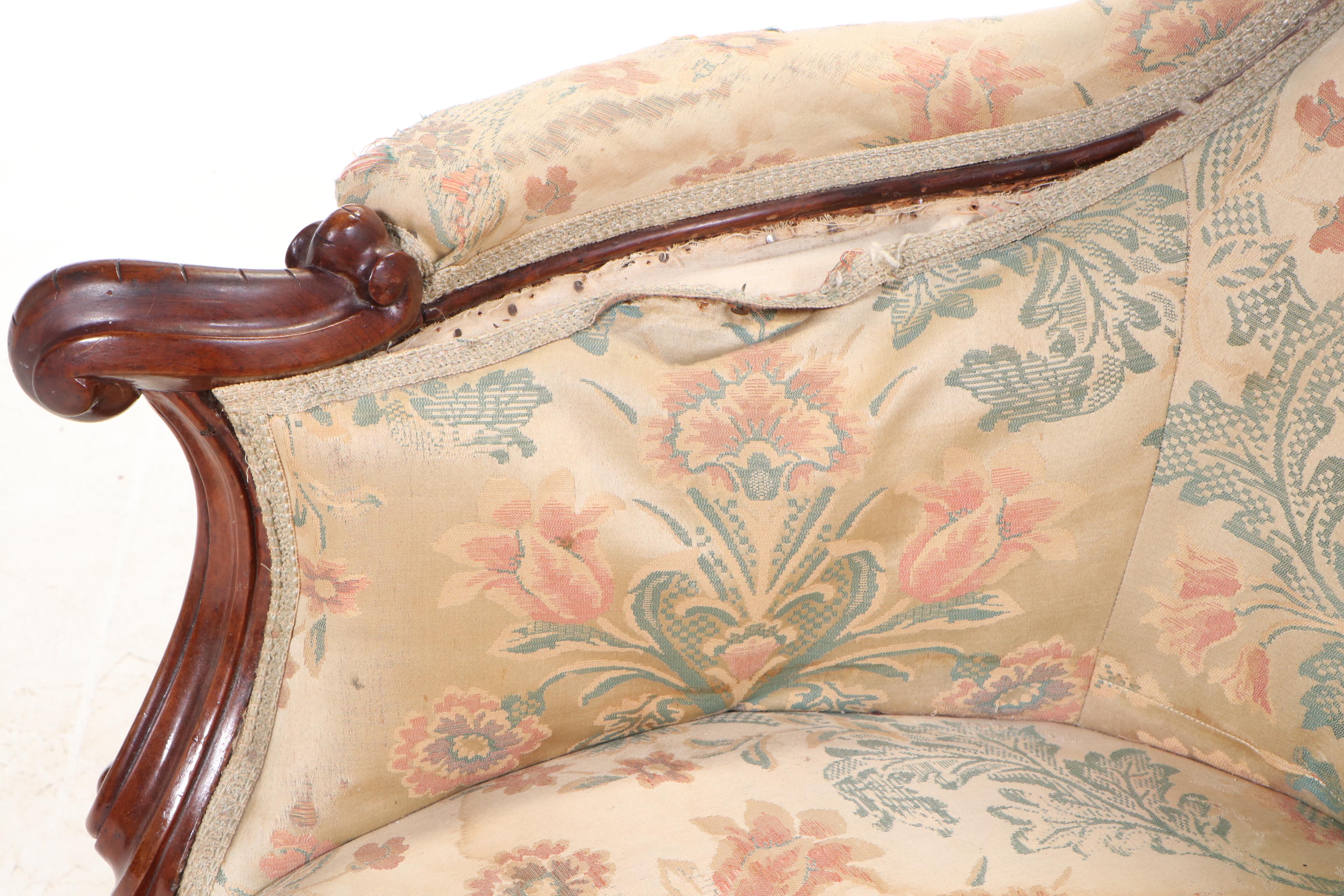 American Rococo Revival Carved Rosewood and Buttoned-Down Armchair