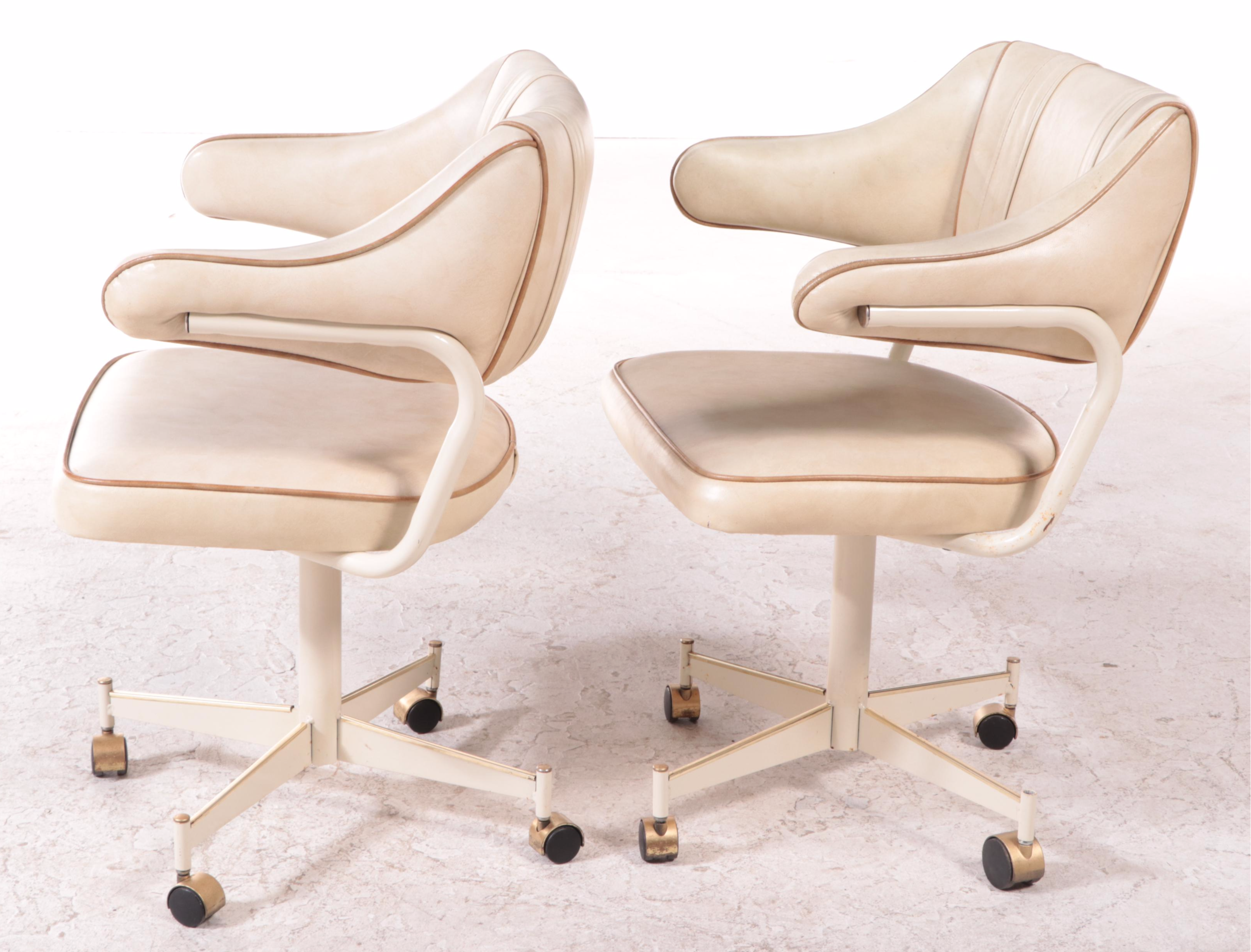 Stoneville Furfniture, Pair of Vinyl Upholstered Armchairs on Casters, 1970s