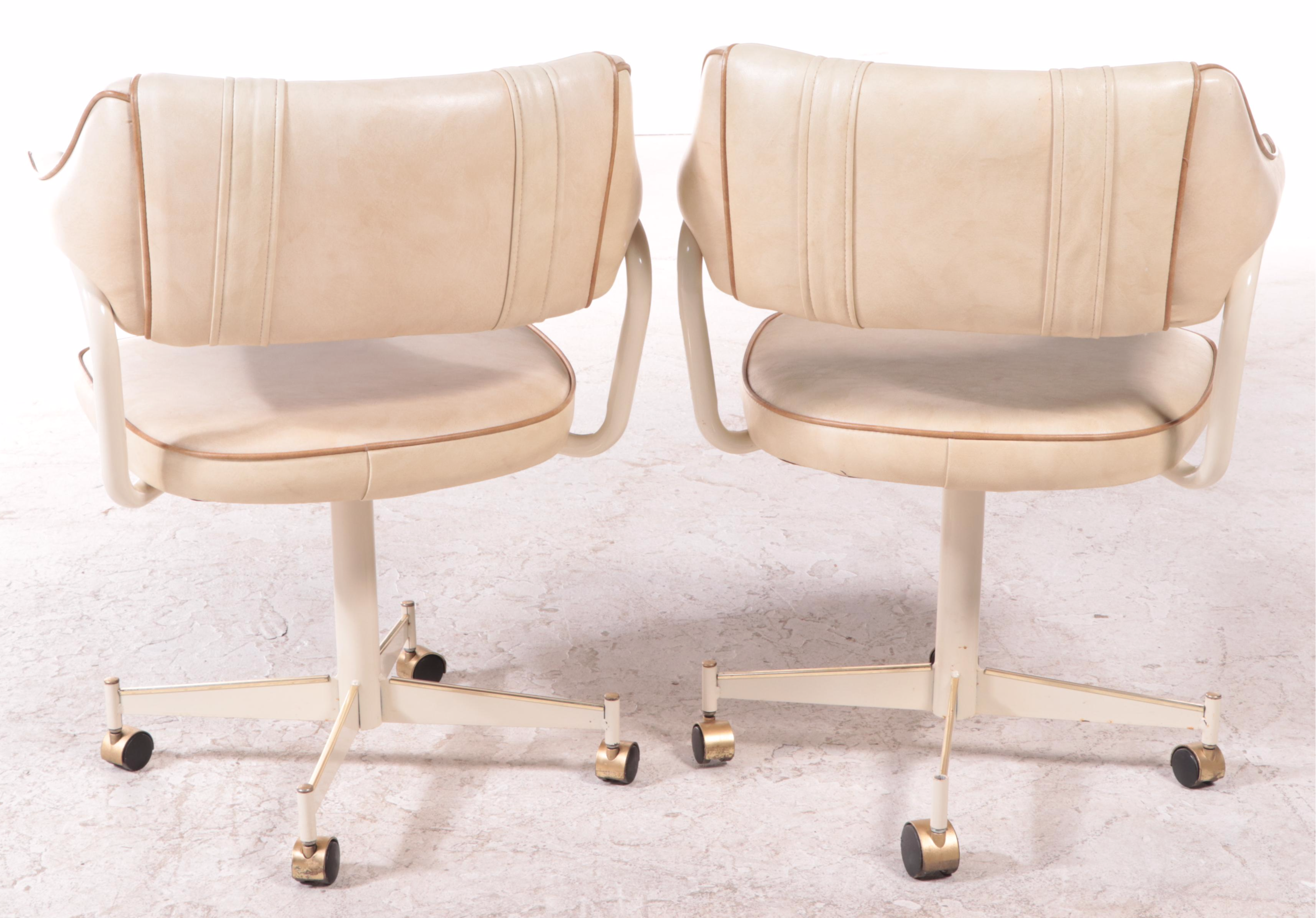 Stoneville Furfniture, Pair of Vinyl Upholstered Armchairs on Casters, 1970s