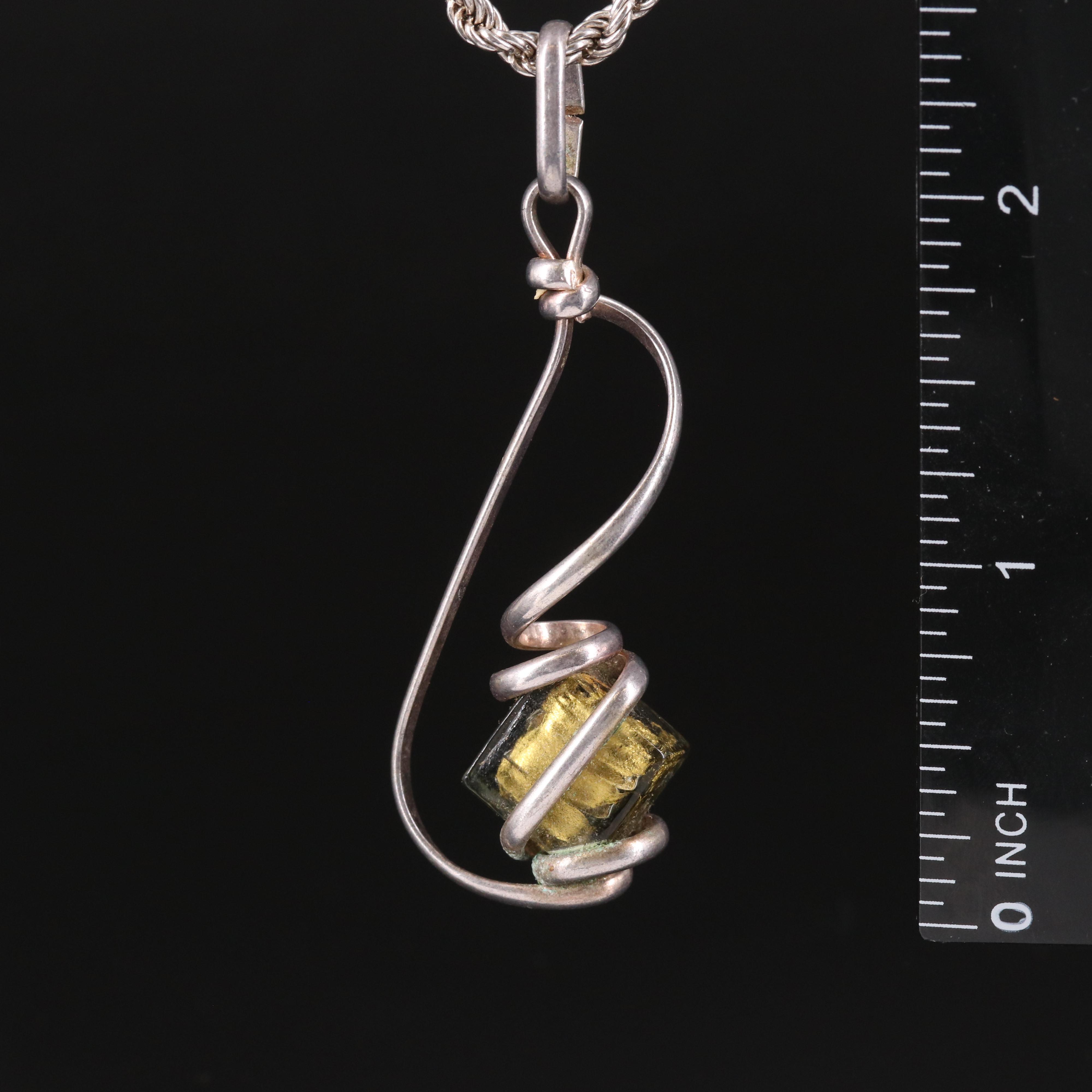 Art Glass Pendant on Italian Sterling Rope Chain Necklace