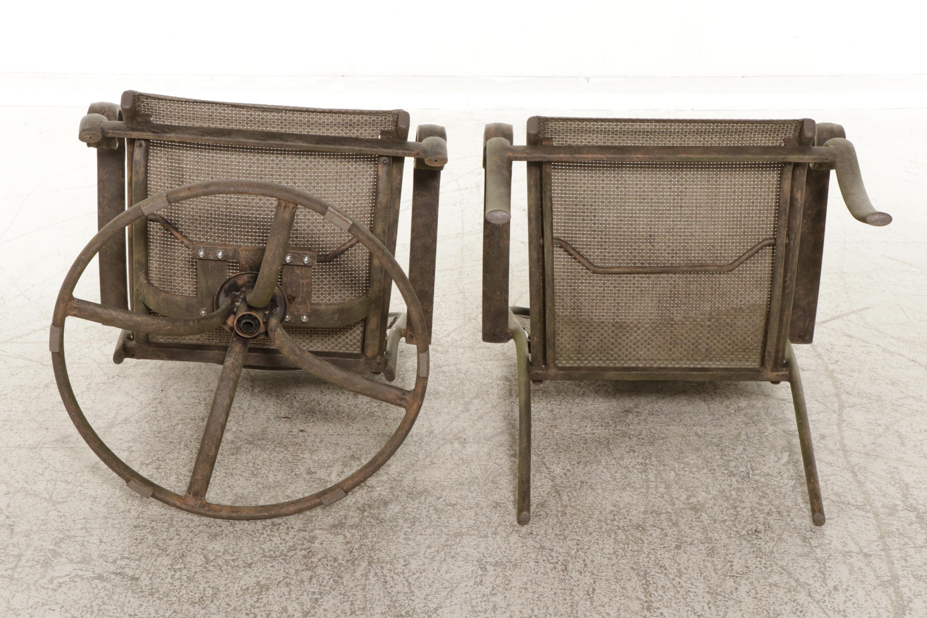 Seven-Piece Iron and Ceramic Tile Top Patio Dining Set with Umbrella Stand