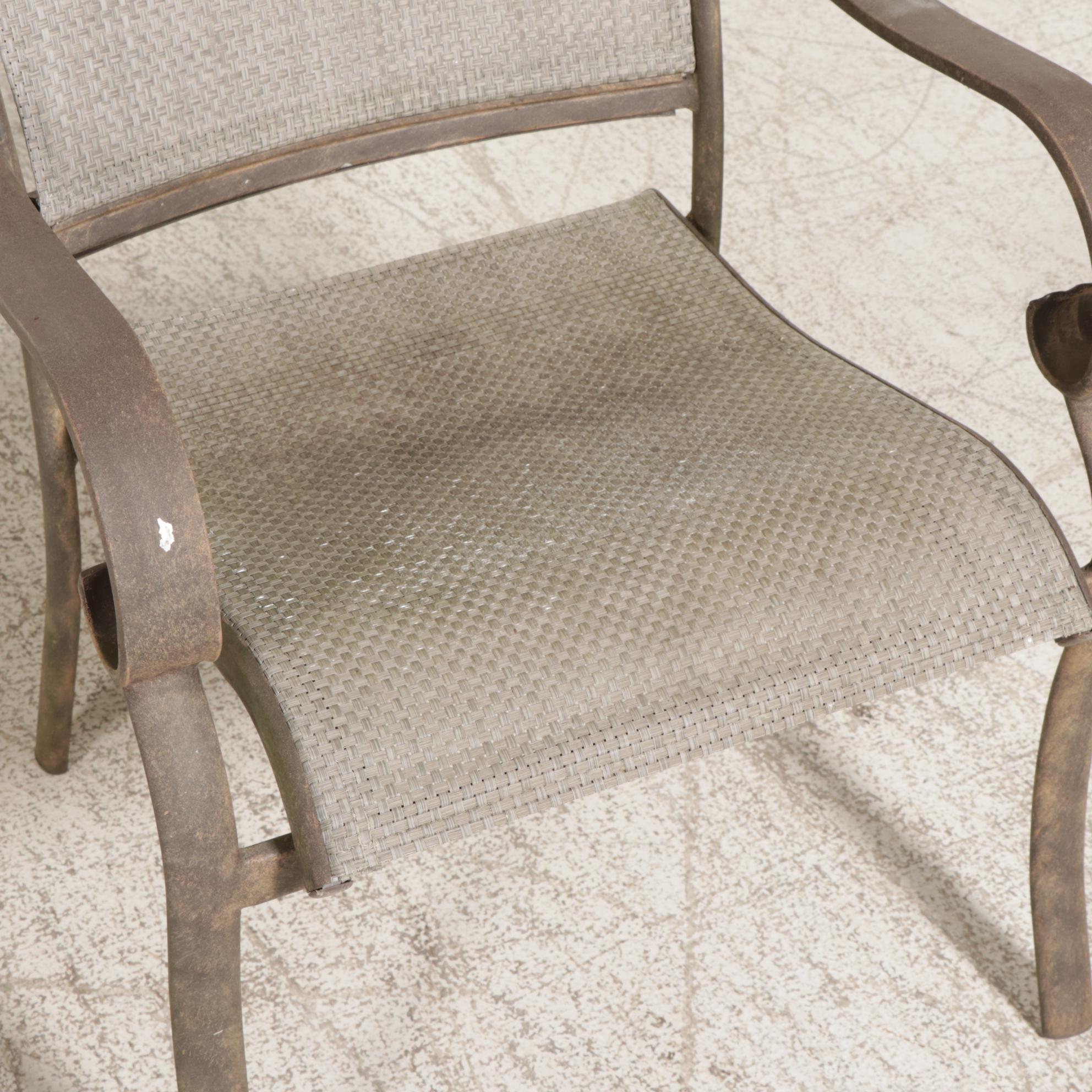 Seven-Piece Iron and Ceramic Tile Top Patio Dining Set with Umbrella Stand