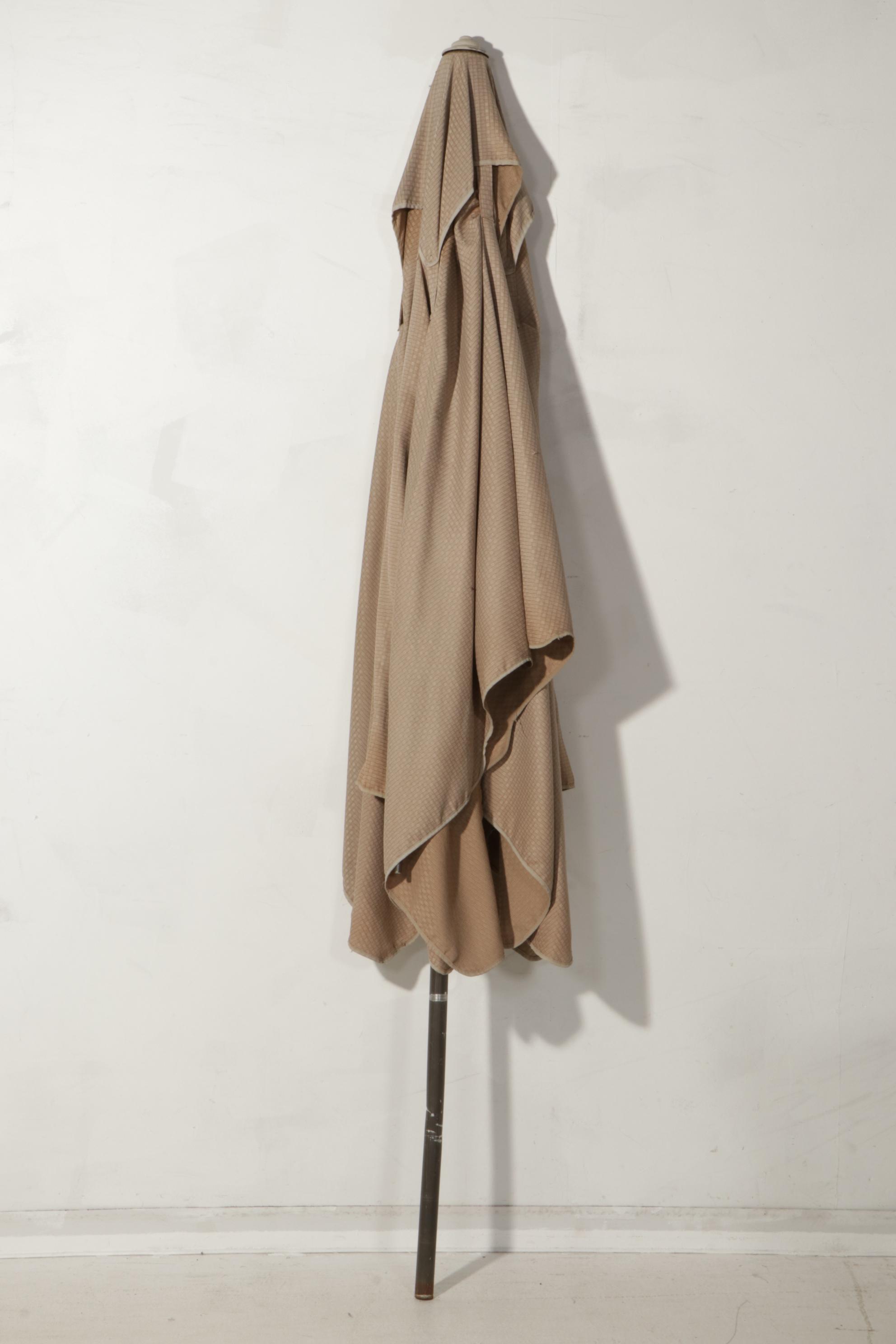 Seven-Piece Iron and Ceramic Tile Top Patio Dining Set with Umbrella Stand