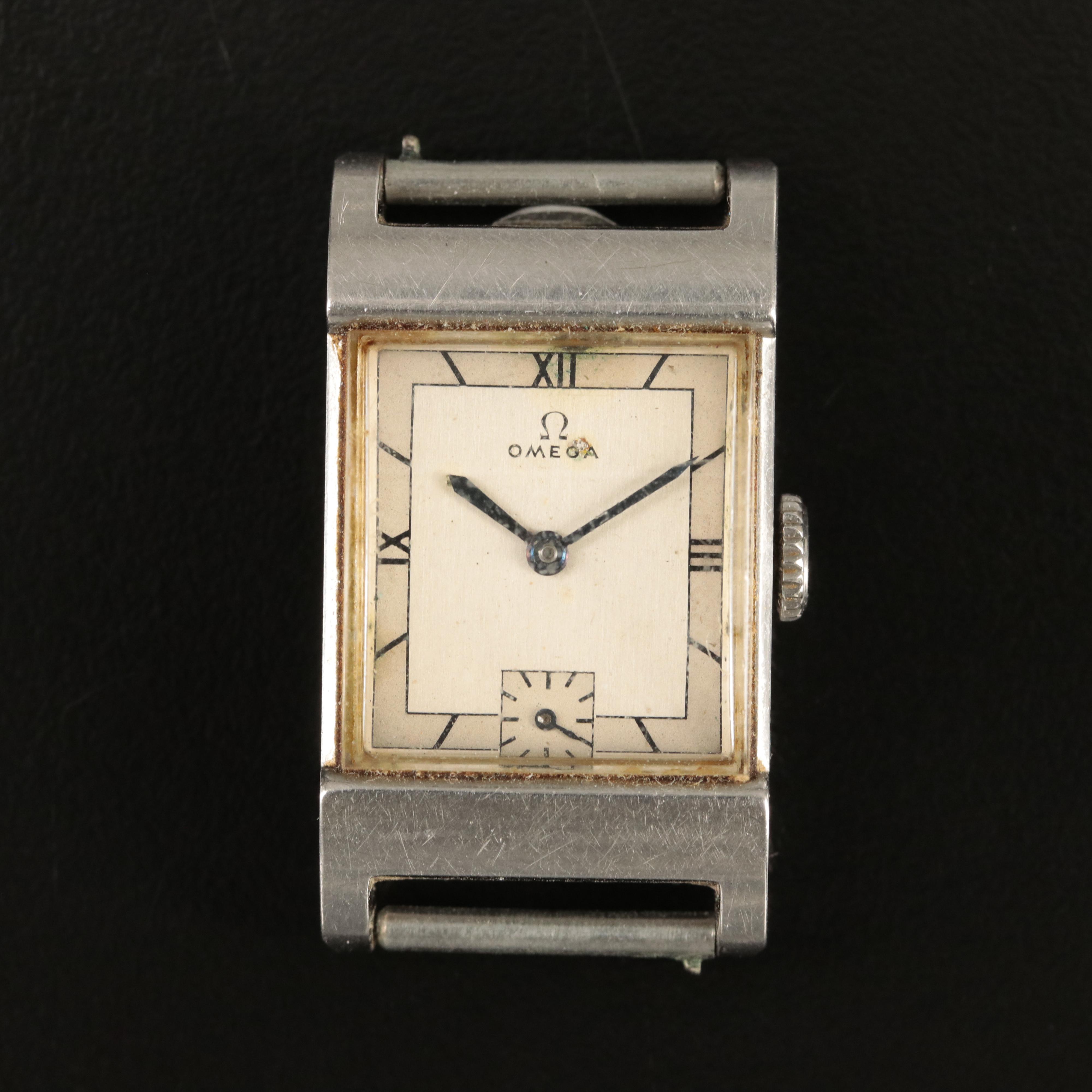 Vintage Omega Tank Style Stainless Steel Watch