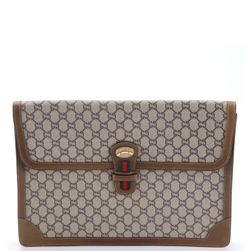 Gucci Plus Web Document Case in GG Plus Coated Canvas with Leather Trim