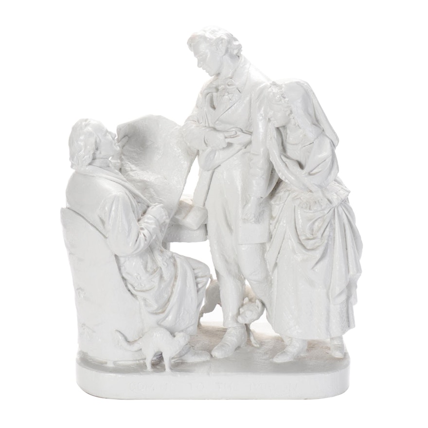 Painted Plaster Sculpture After John Rogers "Coming to the Parson," 20th Century