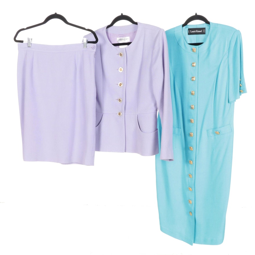 Yves Saint Laurent Pastel Skirt Suit and Louis Feraud Button-Front Dress