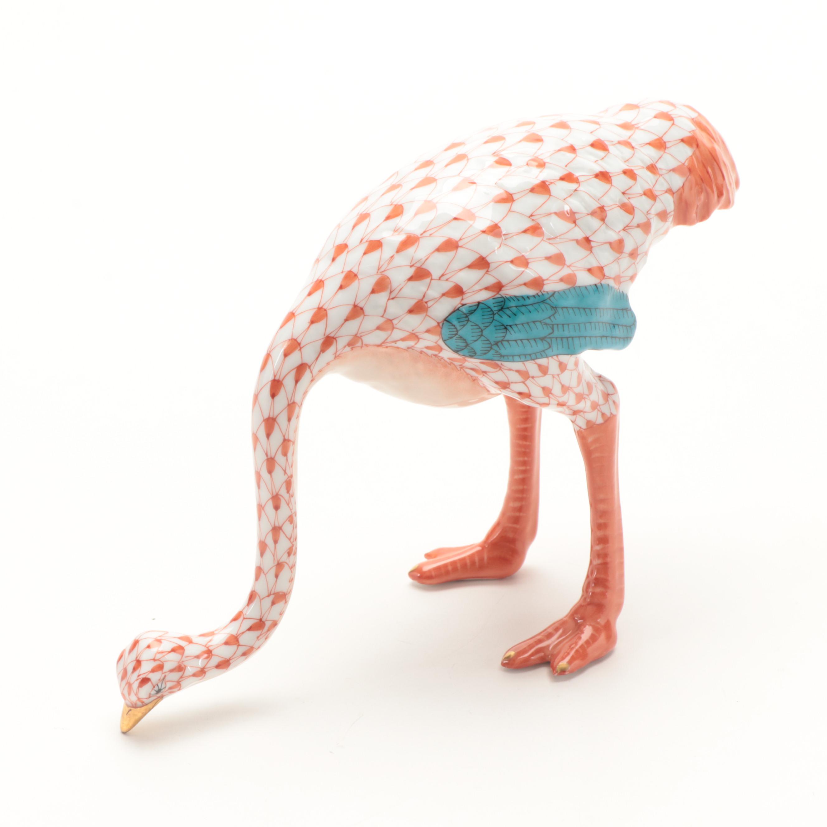 Herend Rust Fishnet with Gold "Ostrich" Porcelain Figurine, 1999