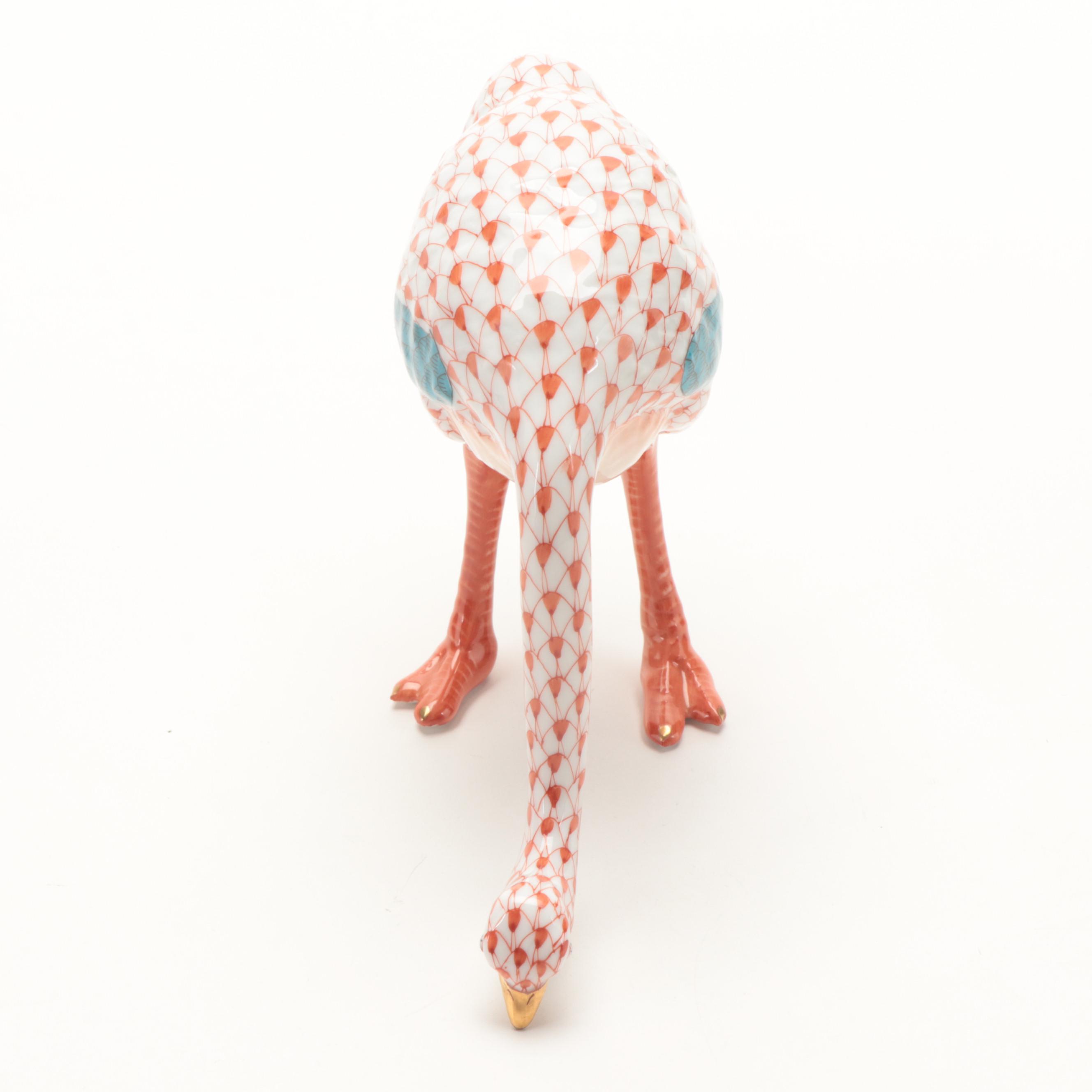Herend Rust Fishnet with Gold "Ostrich" Porcelain Figurine, 1999