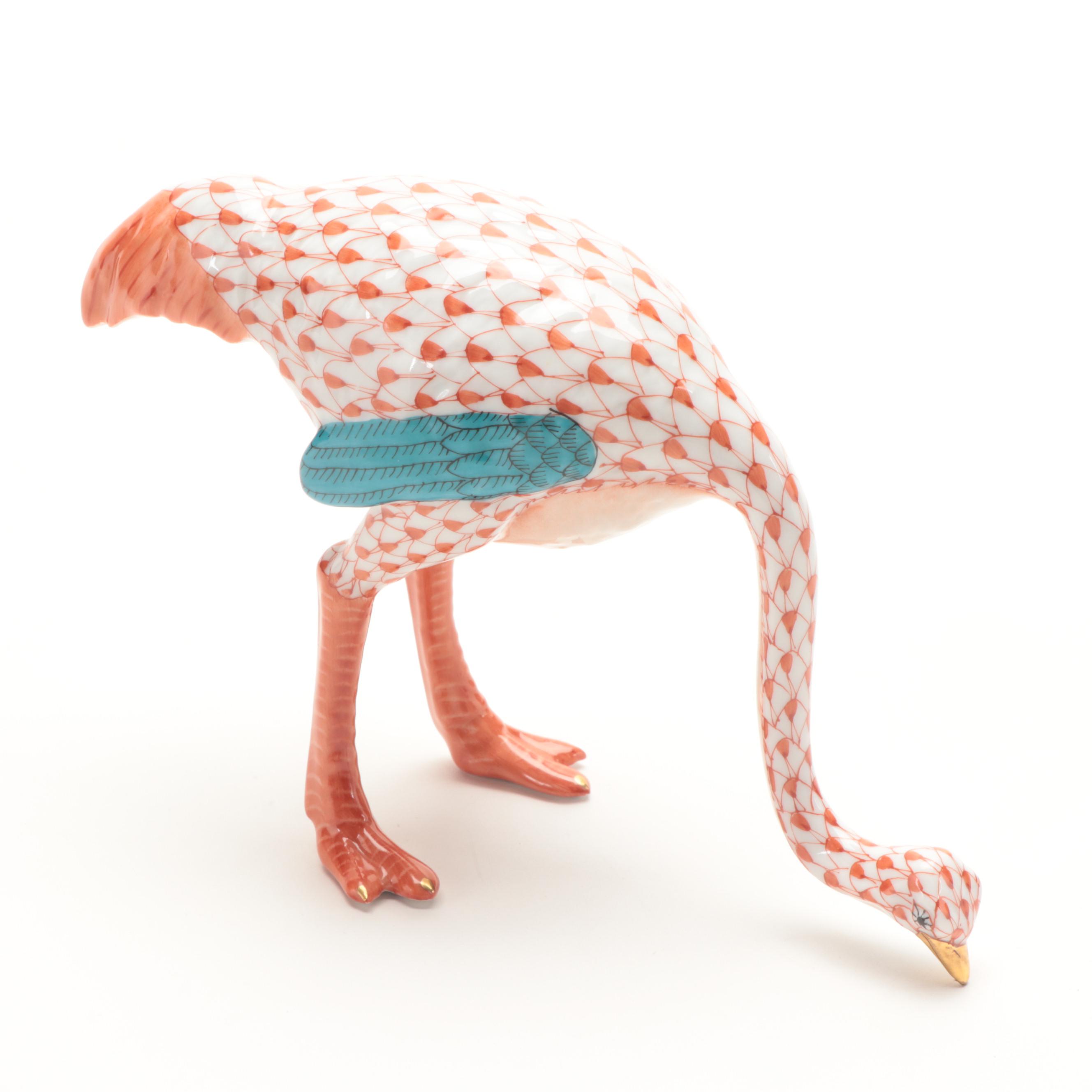 Herend Rust Fishnet with Gold "Ostrich" Porcelain Figurine, 1999