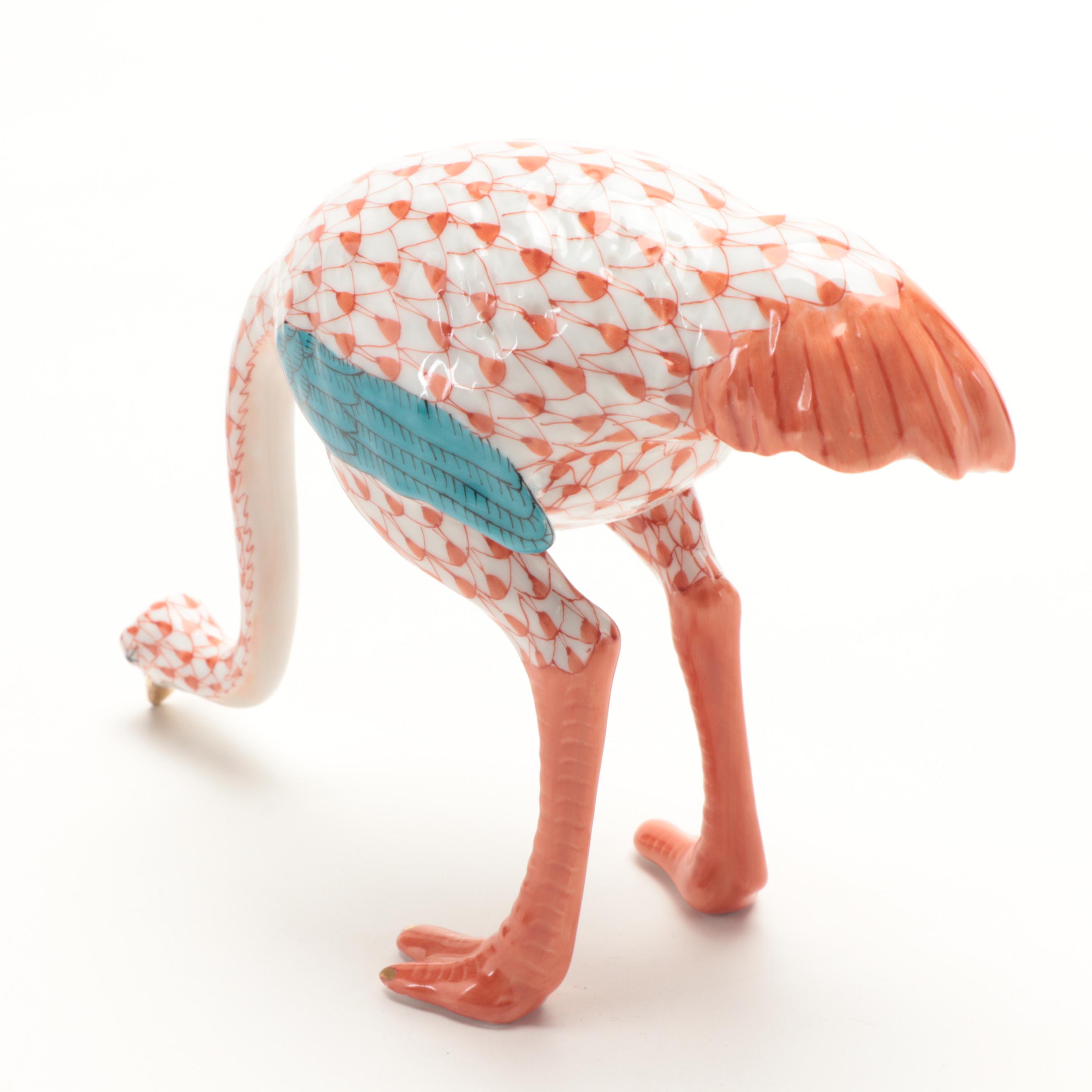 Herend Rust Fishnet with Gold "Ostrich" Porcelain Figurine, 1999