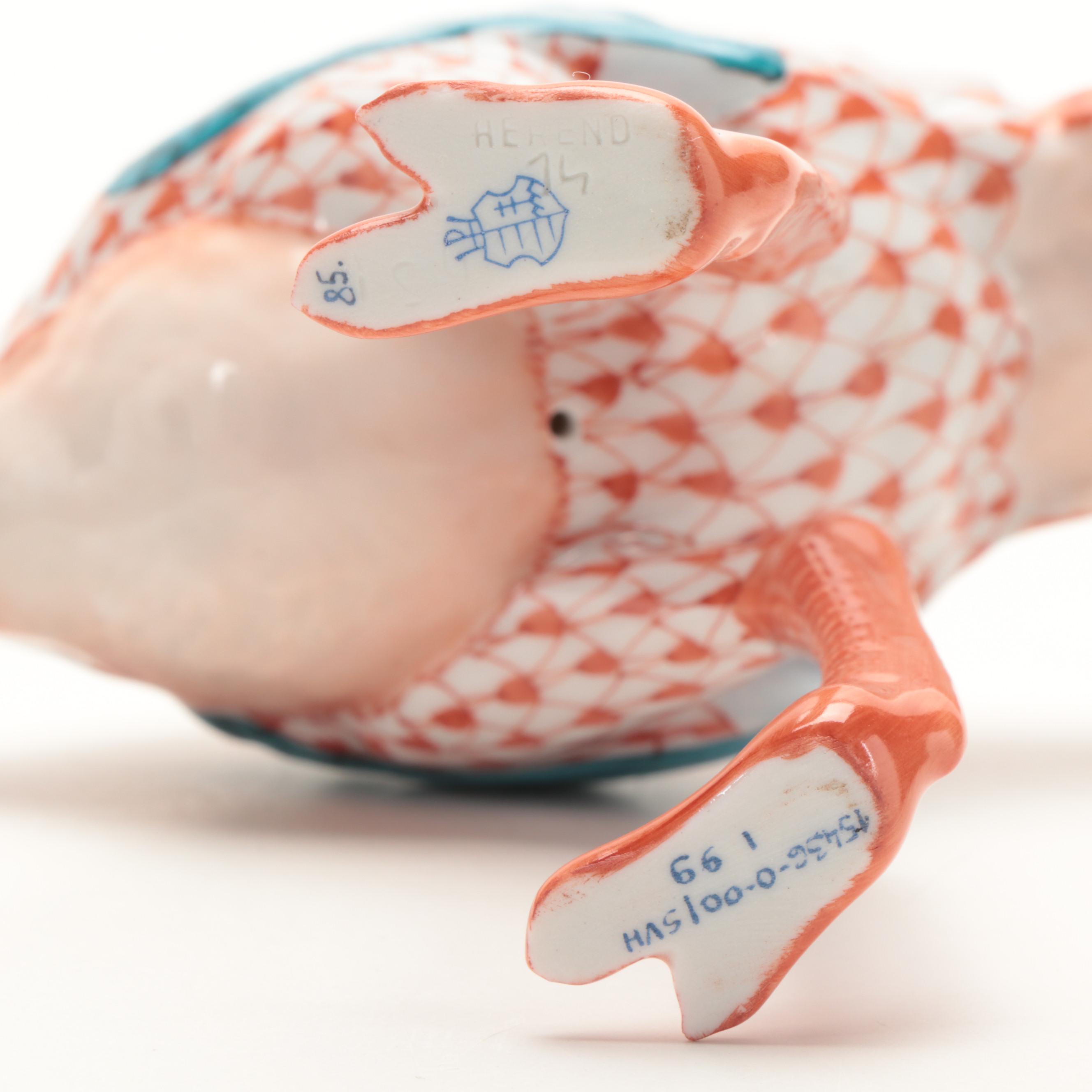 Herend Rust Fishnet with Gold "Ostrich" Porcelain Figurine, 1999