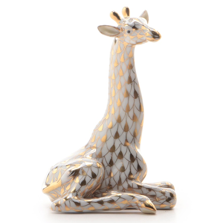 Herend Guild Gold Fishnet "Baby Giraffe" Porcelain Figurine, 1999