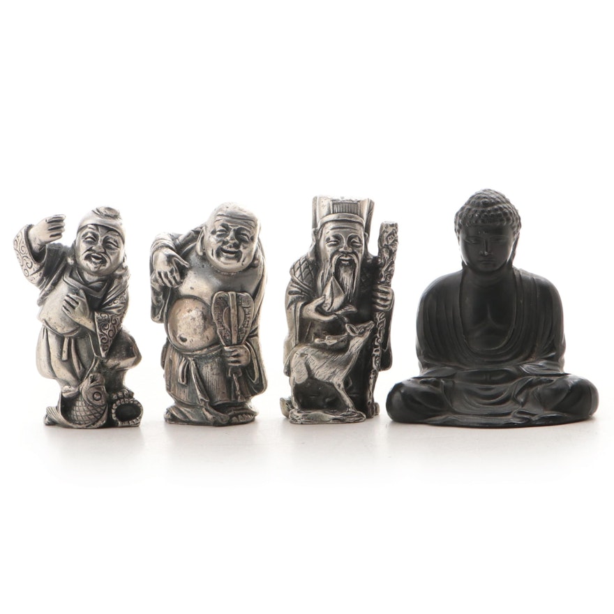 Chinese Cast Metal Seated Buddha Figurine with Peltro Italian Pewter Figurines