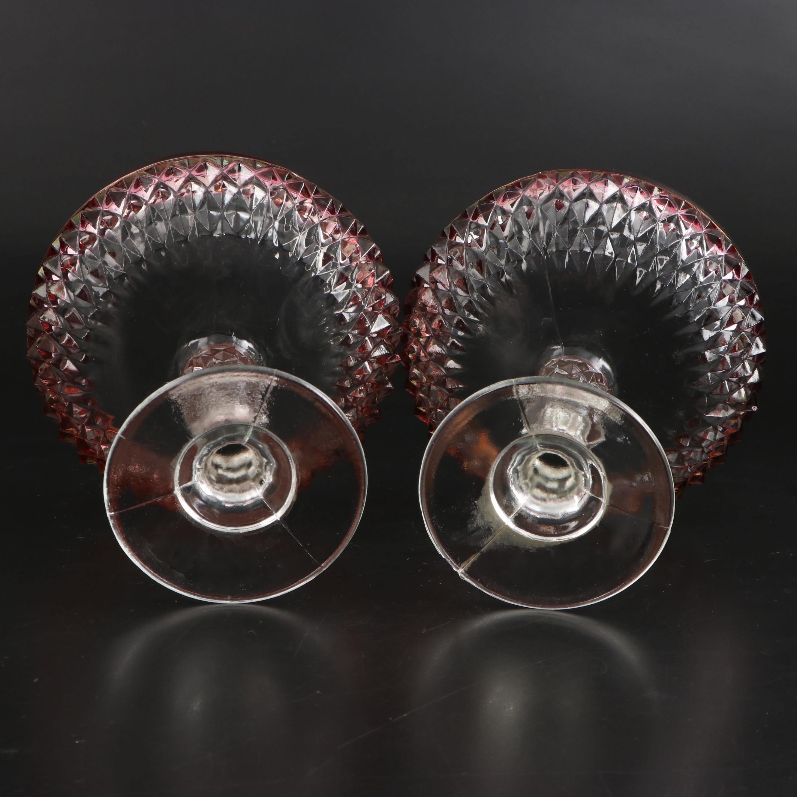 Indiana Glass "Diamond Point" Ruby Flashed Glass Compote, Serving Bowls, and Urn